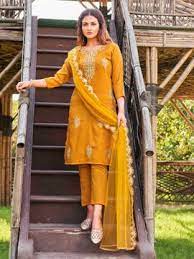 芥末黃色 Kurta 配搭織網 Dupatta